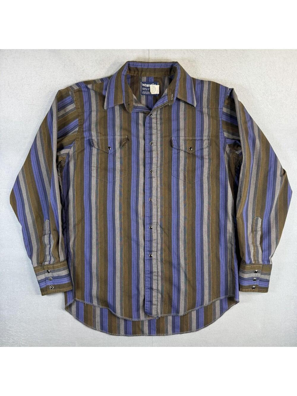 VTG 90s Wrangler Pearl Snap Western Shirt Mens 16-34 Striped Regular Fit USA